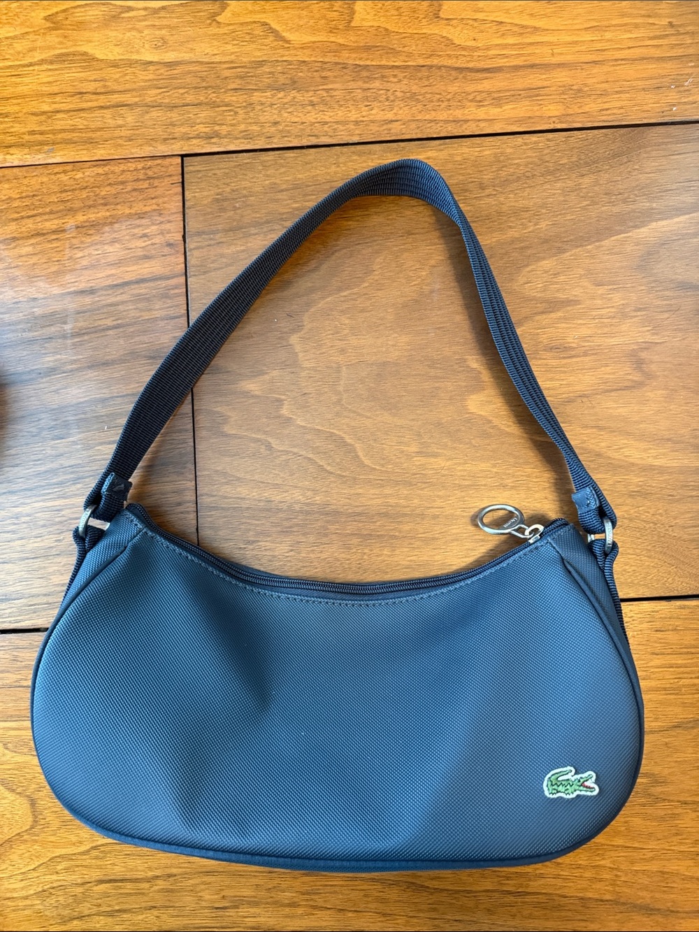 Vintage Lacoste Navy Blue Zip Top Canvas Shoulder Hobo Bag